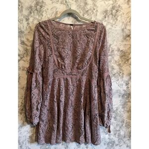 Free People Long Sleeve Lace Dress in Dusty Rose